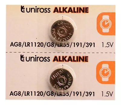 AG8 L1120 LR55 191 Alkaline Battery 1.5v Original UNIROSS Brand  [Value 2- Pack] • £2.99
