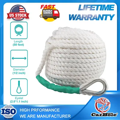 $41.59 • Buy 1/2inch 200FT Twisted 3 Strand Nylon Anchor Rope Braided Boat Line W/ Thimble