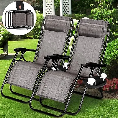 2X Zero Gravity Recliner Outdoor Folding Reclining Lounge Beach Garden Chairs • £64.99