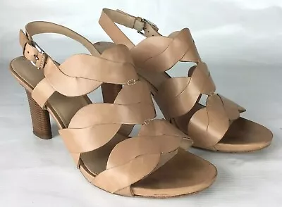 Via Spiga Size 8.5 M Women Sandals Beige Leather Open Toe Slingback Italy Heels  • $16.99