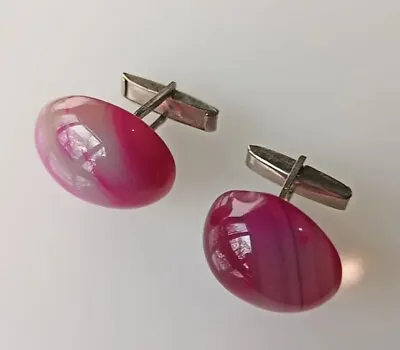 Vintage Pink Agate Round Cufflinks • $8