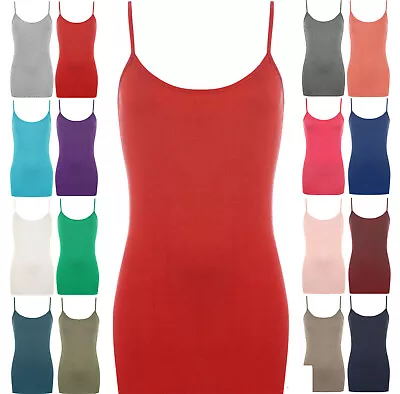 Ladies Vest Tops Plus Size Strappy Tank Top Womans Stretchy Cami Bodycon Jersey • £6.43