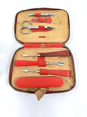 Vintage King Manicure Set Made In Germany In Red Leather Case • $8