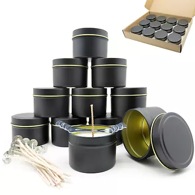 Candle Tins Empty Candle Tins With Lids 12pcs Candle Tin Jars-Black Silver Gold • £2.12