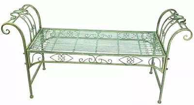 Wrought Iron Metal Garden Porch Patio Furniture Scroll Bench Seat Verdigris • $229.99