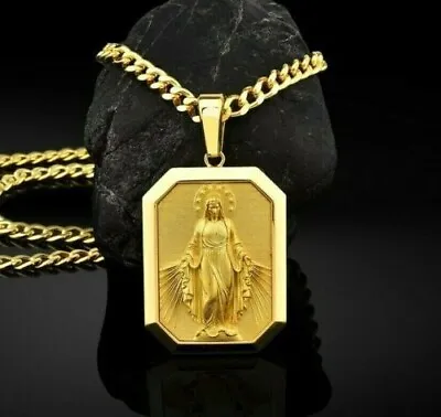 Amazing Holy Virgin Mother Mary Miraculous Religious Pendant In 14K Gold Plated • $306.24