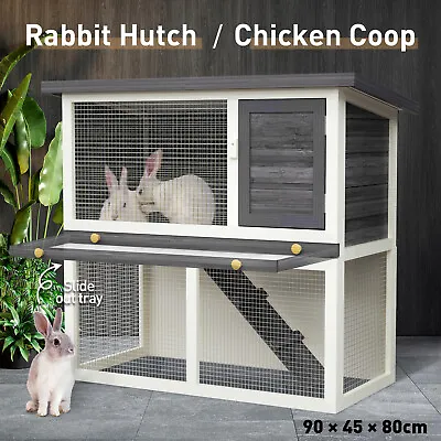 Rabbit Hutch Pet Chicken Coop Ferret Guinea Pig House Large Run Cage Outdoor • $69.99