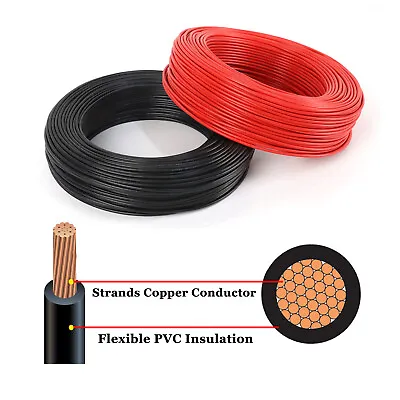 $19.99 • Buy 8 Gauge Wire Black & Red Pure Copper Power Ground Cable For Auto Battery Lot 12V