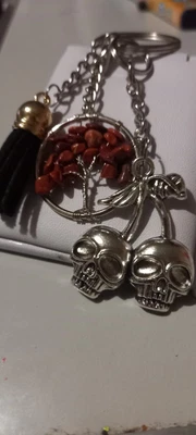£2.50 • Buy Red Jasper Keyring. Punk, Skulls, Tassles. Handmade, Gift For Witchy Friend