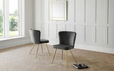 Grey Velvet Gold Legs Dining Chair W56cm X D48cm X H83cm CANTERBURY • £159