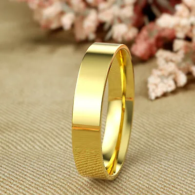 14K Yellow Gold 2mm 3mm 4mm 5mm Comfort Fit Men Women Flat Wedding Band Ring • $195