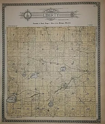 1911 Plat Map ~ LIBERTY Twp. JACKSON Co. MI ~ CRISPELL MUD ROUND & SKIFF LAKE • $45.95