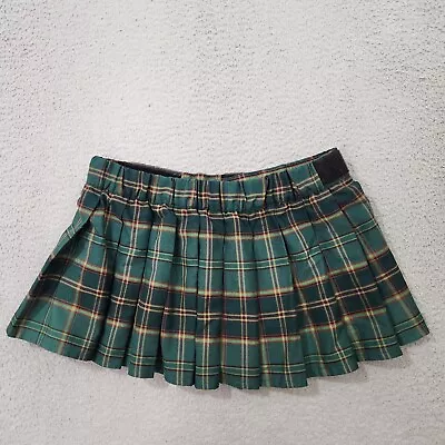 Sport Kilt Skirt Womens Small Green Tartan Plaid Adjustable Waist Pleated Wrap • $22.50