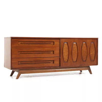 Young Manufacturing Mid Century Walnut And Burlwood Lowboy Dresser • $3247