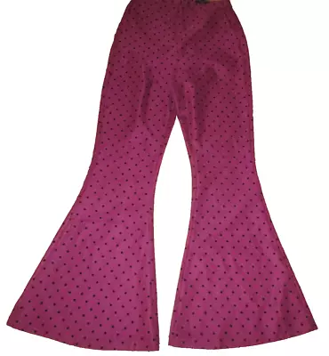 Missguided Burgundy Red Black Polka Dot High Waist Flare 70's Trousers Size 10 • £2.99