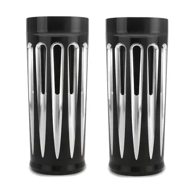 Plus 2  Extended CNC Cut Black Fork Boots Cow Bells Cover For Harley Touring FLT • $86.53
