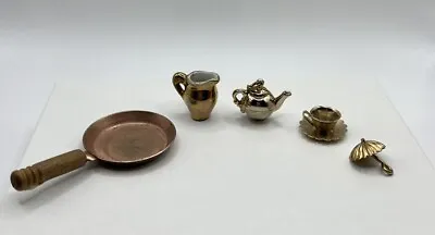 Dollhouse Miniature Ceramic & Metal Kitchen Lot (Tea Pot Cup Pitcher Pan) • $13.99