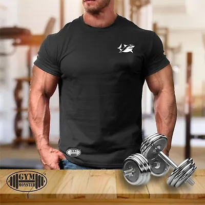 Shark T Shirt Pocket Gym Clothing Bodybuilding Training Workout Exercise MMA Top • £10.99