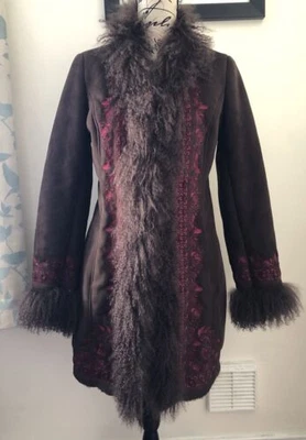 £74.99 • Buy VINTAGE Y2K Brown EMBROIDERED AFGHAN COAT M By Monsoon Sheepskin Trim ❤️