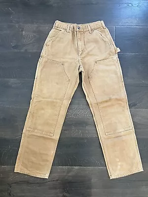 Vintage USA Carhartt Mens 30X32 Brown Khaki Double Knee Pants Grunge Distressed • $69.99