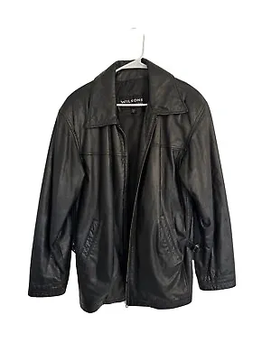 Vtg Wilsons Mens Leather Bomber Jacket Black Sz Medium Zip Up Aviator Moto Biker • $17.99