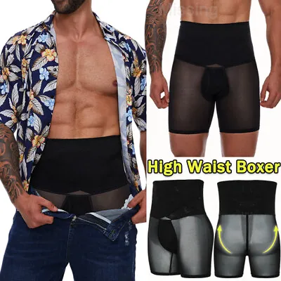 Men's Compression High Waist Boxer Shorts Tummy Body Shaper Girdle Mesh Pants • $5.99