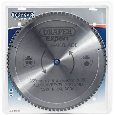 Draper Circular TCT Metal Cutting Chop Saw Blade 355mm X 25.4mm X 80T 80 Tooth • £29.99