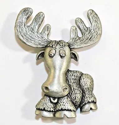 Vintage JJ Signed Pewter Silver Tone Moose Brooch Pin Jewelry BX10 • $8.99