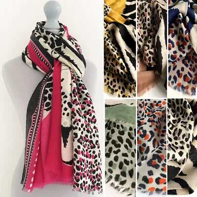 Ladies Large Leopard Print Scarf Animal Shawl Wrap Tiger Zebra Cotton Women Gift • £10.39