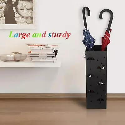 Black Metal Umbrella Rack Stand Wicker Basket Holder Bin Storage Walking Stick • £18.89