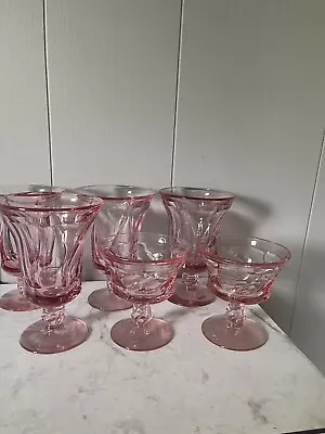 Vtg Pink Indiana Glass Depression Footed Water Wine Goblets Madrid Pattern (6) • $35