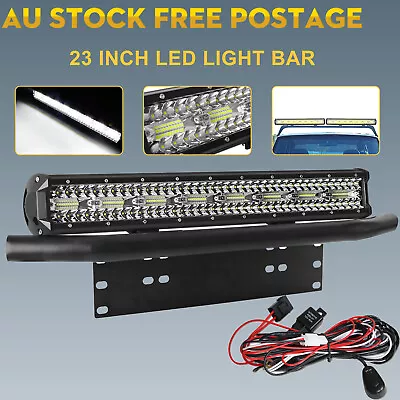 23inch Tri-row LED Light Bar 20'' Spot Flood + 23'' Number Plate Frame +Wire • $89.99