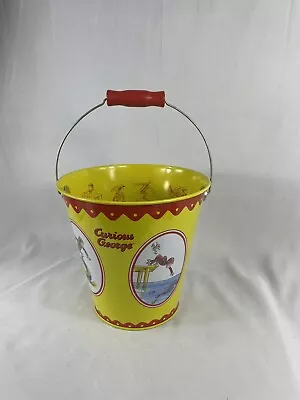 RARE Vintage Curious George Schylling Tin Pail Sand Bucket With Wooden Handle • $15.99