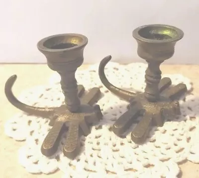 Vintage Brass Metal Dragonfly Taper Candle Holder Candlestick 2.5  X 3  Pair • $19.99