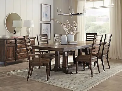 SPECIAL - 7pcs Traditional Dark Brown Pine Dining Room Kitchen Furniture Set C7T • $1638.74