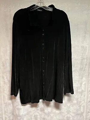 Vikki Vi Size 2X Button Front Blouse Tunic Long Sleeve Black Jersey EUC • $26.99