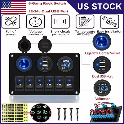 Waterproof 6 Gang LED Rocker Switch Panel Electrical Circuit Breaker Marine Boat • $29.99