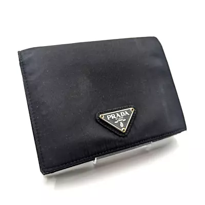 PRADA Vintage Nylon  Tessuto Saffiano Triangle Logo BiFold Wallet BLK #200 • $109