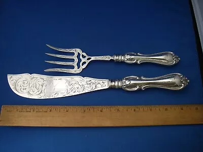 Fine ENGLISH VICTORIAN Sterling Hollow Handle FISH SET-MH & Co Sheffield 1856-57 • $312.49