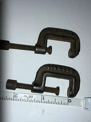 2 Antique 1  C-Clamps Cast Iron Lot Small Tiny Brownie? • $35