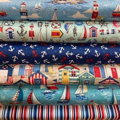 Makower 'Nautical' Collection 100% Cotton Fat Quarter Half Or Whole Metre • £4