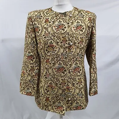 Women's Collarless Tapestry Embroidered Vintage Jacket UK Size 12-14 • $31.07