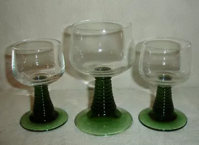 Lot Of (3) Vintage German Wine Cordial Glasses W/Green Beehive Stem Two Sizes • $15