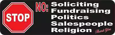 10x3 No Soliciting Fundraising Politics Salespeople Religion Magnet Vinyl Decal • $10.99