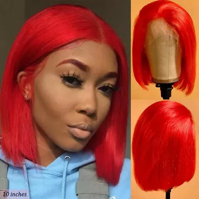 Fashion Red Short Straight Bob Wigs Synthetic Lace Front Wig Natural Hairline US • $33.29
