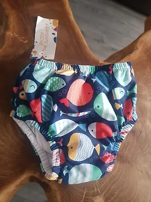 New Baby Boy Swimming Nappy Pants Trunks  0-6 Months Navy Blue Fishes Reuseable • £3.50