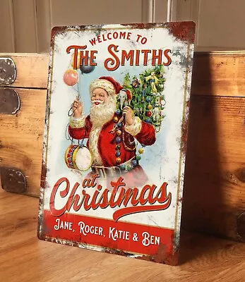 Personalised Christmas Metal Sign Plaque Vintage Retro Shabby Chic - 200x305mm • £13.50