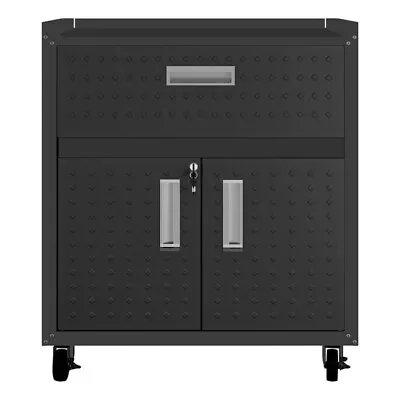 Manhattan Comfort Fortress Metal Mobile Garage Cabinet With Drawer In Charcoal • $250.08