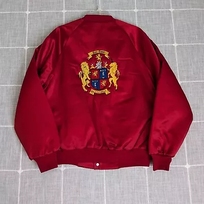 Vtg Satin Jacket Mens Medium Red Medieval Crest Lion George Long Sleeve West Ark • $49.95