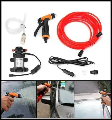 12V Car Washer Water Pump Kit Sprayer Cleaner Hose Portable High Pressure Wash • £16.49